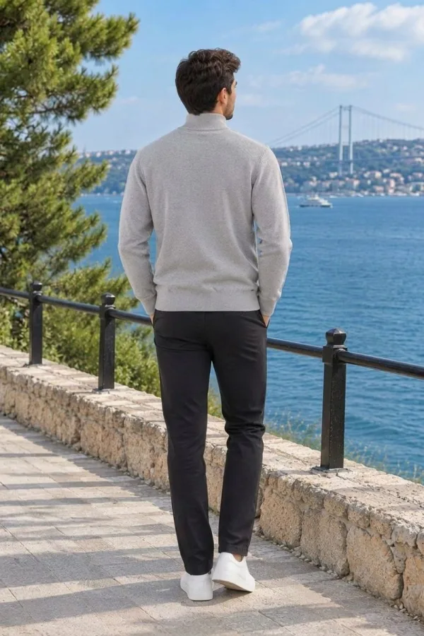 Erkek Yarım Balıkçı Yaka Basic Triko Kazak