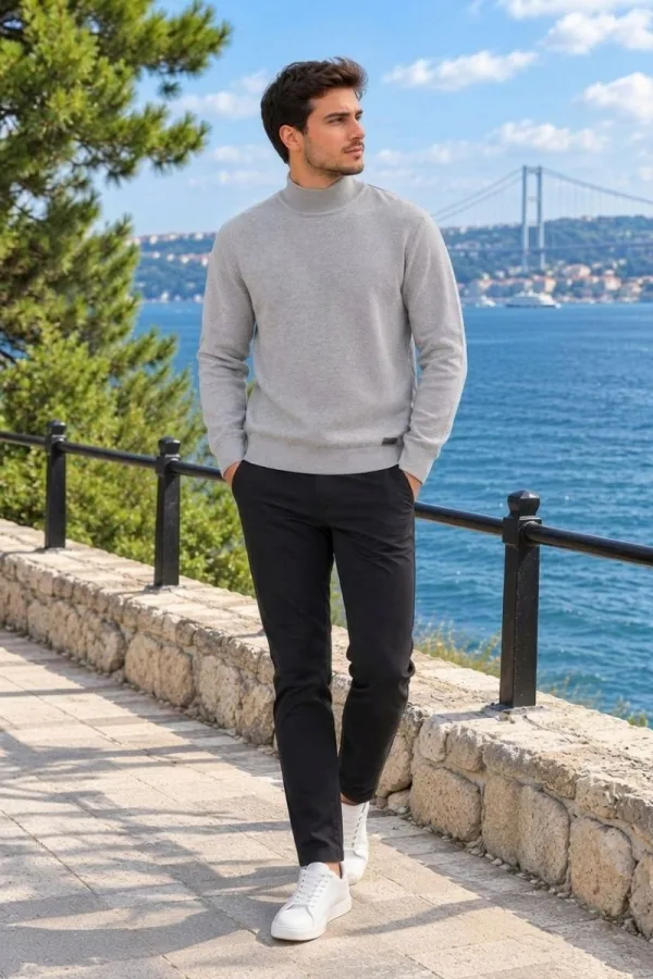 Erkek Yarım Balıkçı Yaka Basic Triko Kazak