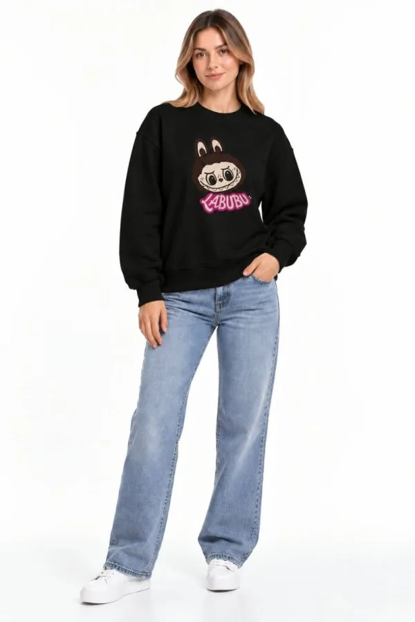 Bayan Uzun Kollu Labubu Desenli Sweatshirt