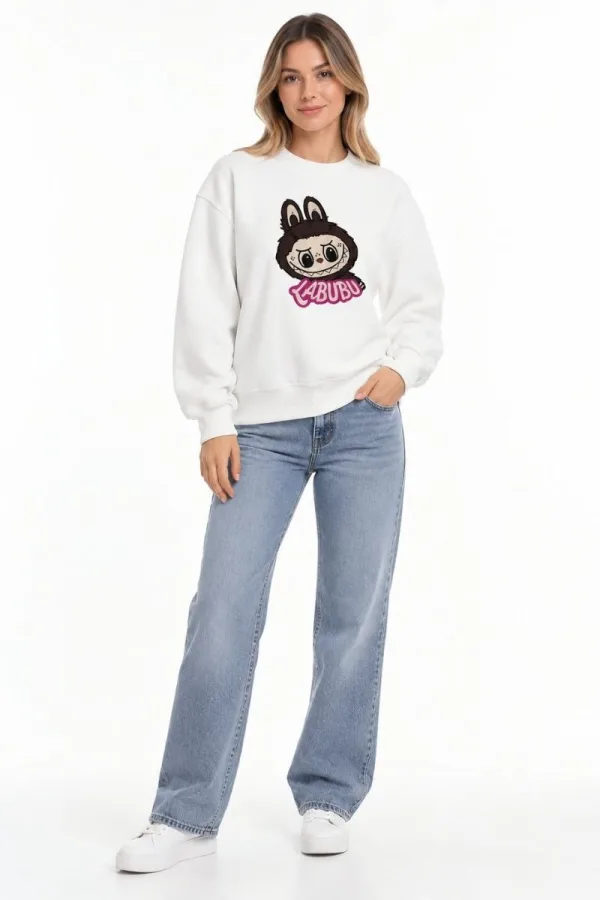 Bayan Uzun Kollu Labubu Desenli Sweatshirt