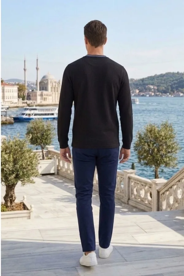 Erkek Bisiklet Yaka Kolu Ribanalı Sweatshirt