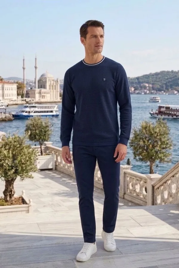 Erkek Bisiklet Yaka Kolu Ribanalı Sweatshirt