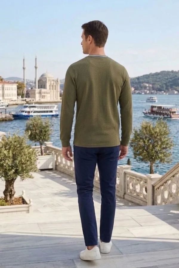 Erkek Bisiklet Yaka Kolu Ribanalı Sweatshirt