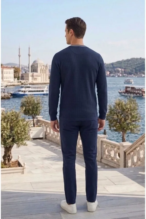 Erkek Bisiklet Yaka Kolu Ribanalı Sweatshirt