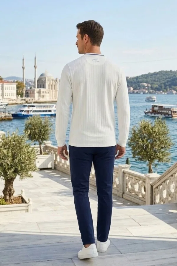 Erkek Bisiklet Yaka Kolu Ribanalı Sweatshirt