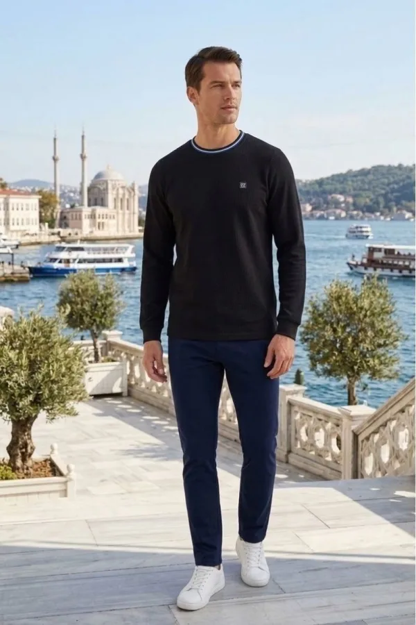 Erkek Bisiklet Yaka Kolu Ribanalı Sweatshirt
