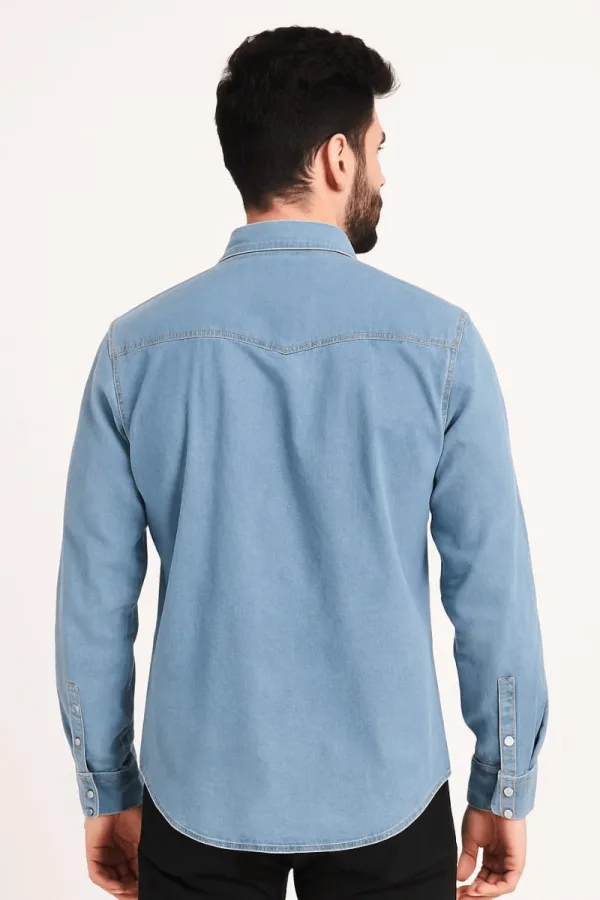 Uzun Kollu Pamuklu Çift Cep Kapaklı Regular Kesim Erkek Denim Gömlek