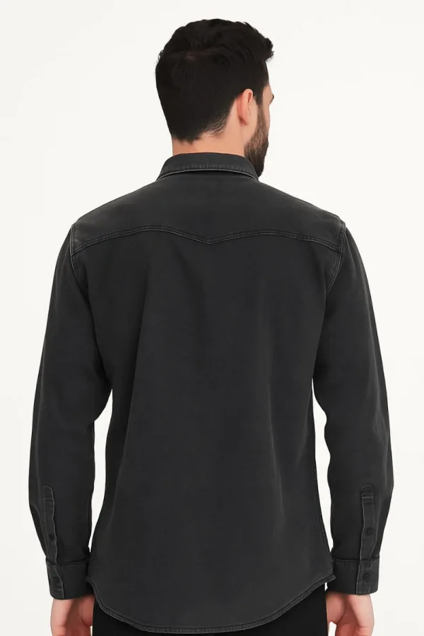 Uzun Kollu Pamuklu Çift Cep Kapaklı Regular Kesim Erkek Denim Gömlek
