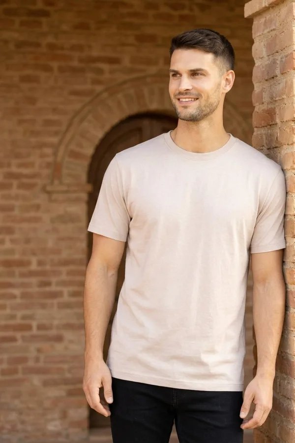 Erkek Basic Tişört Bisiklet Yaka Rahat Oversize