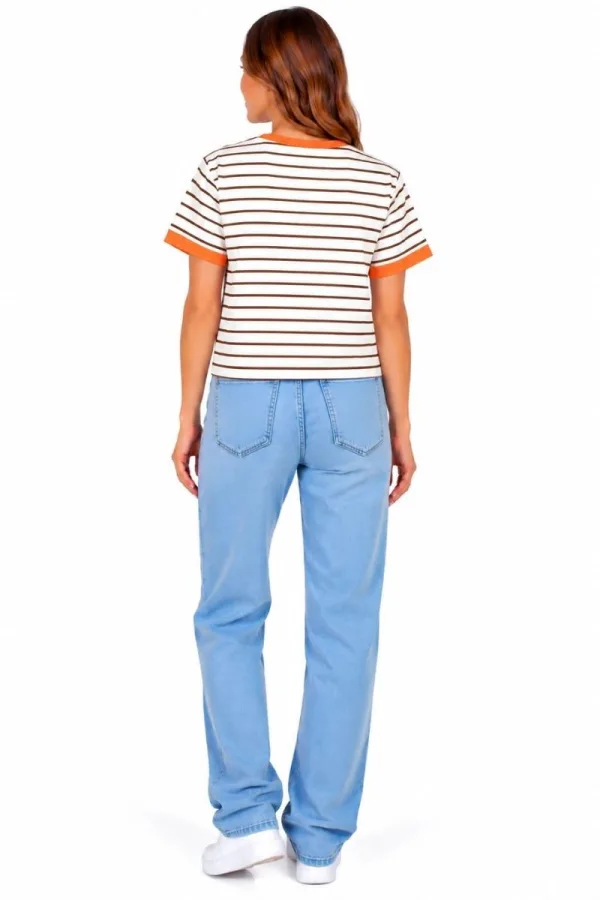 Bayan Çizgili Crop Tişört