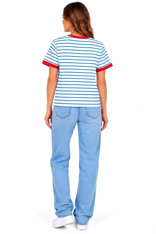 Bayan Çizgili Crop Tişört