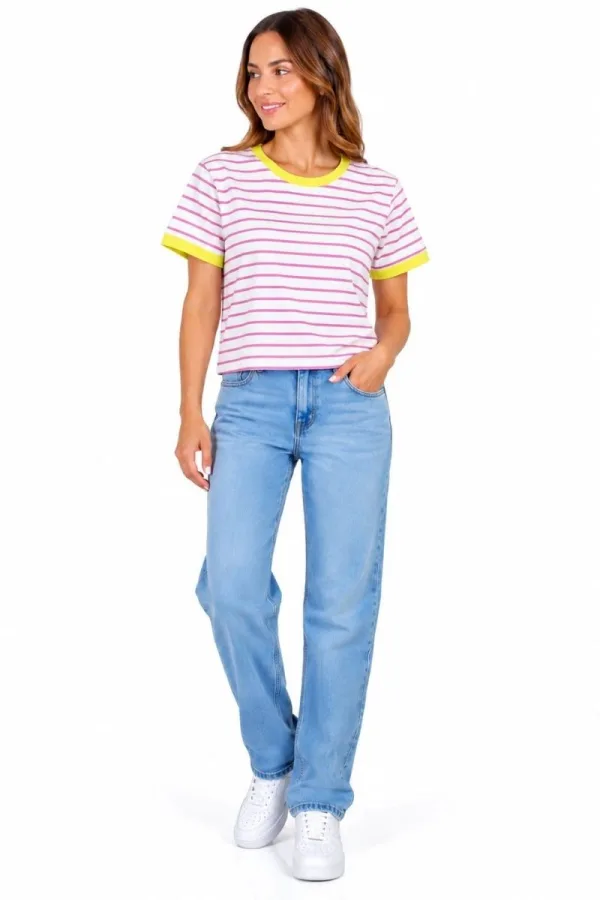 Bayan Çizgili Crop Tişört