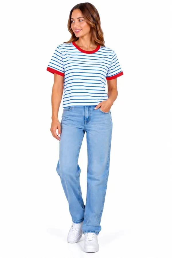 Bayan Çizgili Crop Tişört