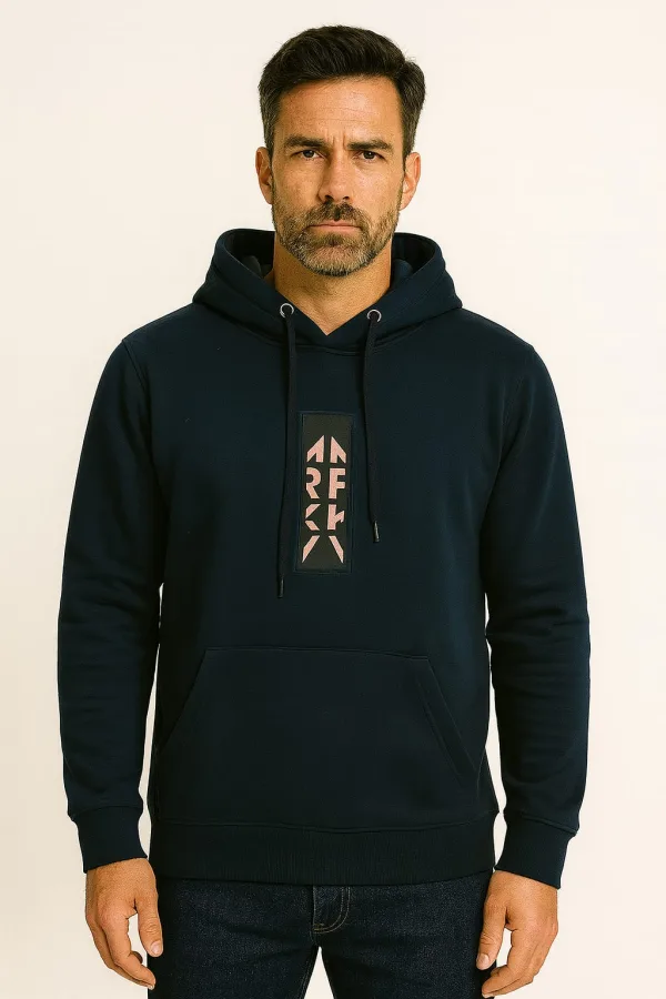 Uzun Kollu Kanguru Cepli Pamuk Karışımlı Baskılı Erkek Kapüşonlu Sweatshirt