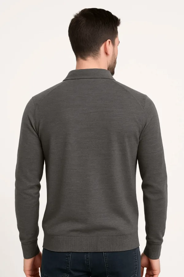 Polo Yaka Uzun Kollu Yarım Düğmeli  Erkek Triko Kazak