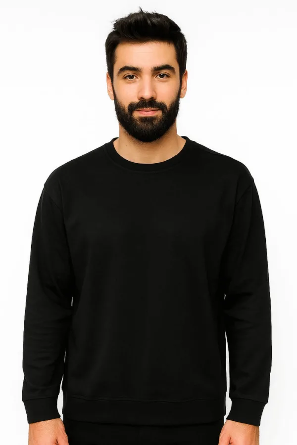Bisiklet Yaka Uzun Kollu Viskon Karışımlı Regular Kesim Erkek Sweatshirt