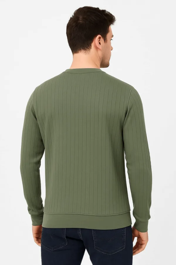 Bisiklet Yaka Uzun Kollu Çizgi Detaylı Pamuklu Regular Kesim Erkek Sweatshirt