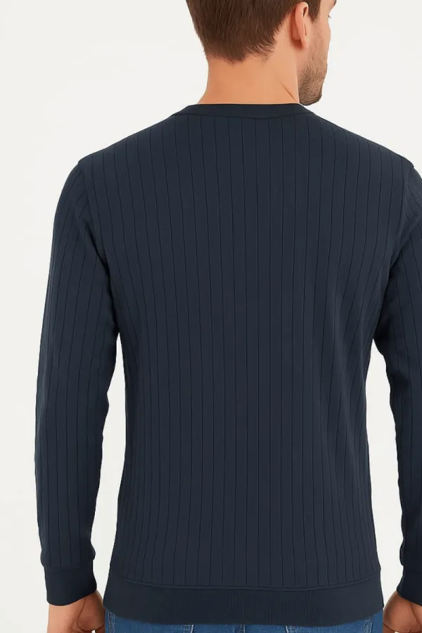 Bisiklet Yaka Uzun Kollu Çizgi Detaylı Pamuklu Regular Kesim Erkek Sweatshirt