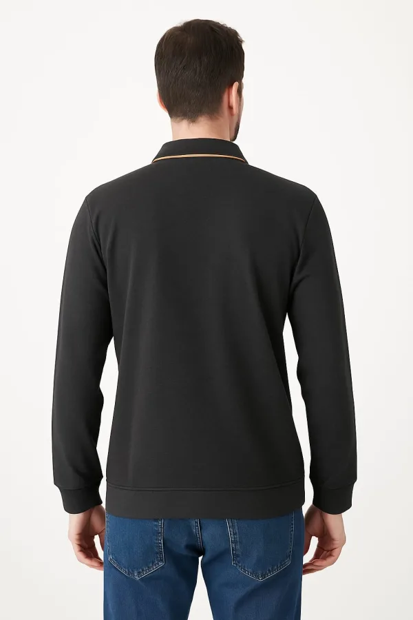 Polo Yaka Yakası Düğmeli Erkek Sweatshirt