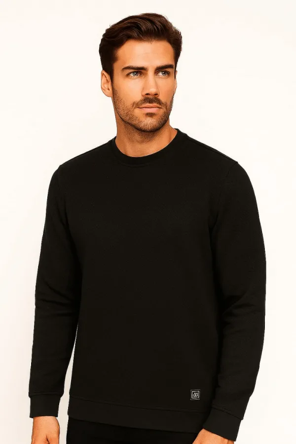 Bisiklet Yaka Uzun Kollu Viskon Karışımlı Regular Kesim Erkek Sweatshirt