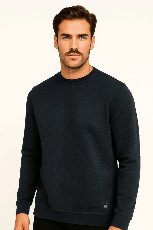 Bisiklet Yaka Uzun Kollu Viskon Karışımlı Regular Kesim Erkek Sweatshirt
