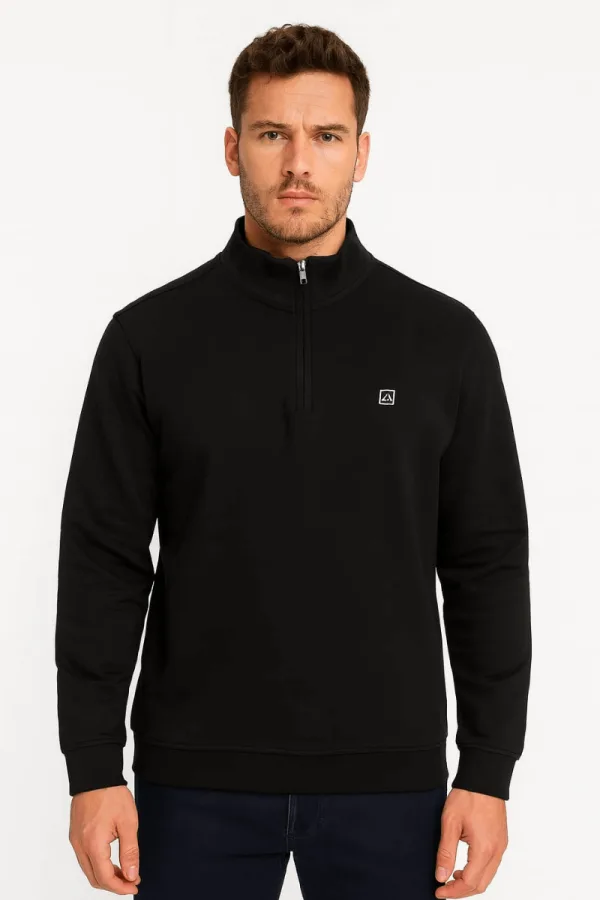 Dik Yakalı Uzun Kollu Yarım  Fermuarlı Rahat Kesim Erkek Swetshirt