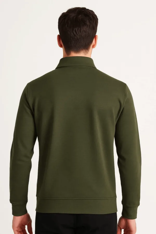 Erkek Polo Yaka Yarım Fermuarlı Pamuk Karışımlı Regular Kesim Sweatshirt