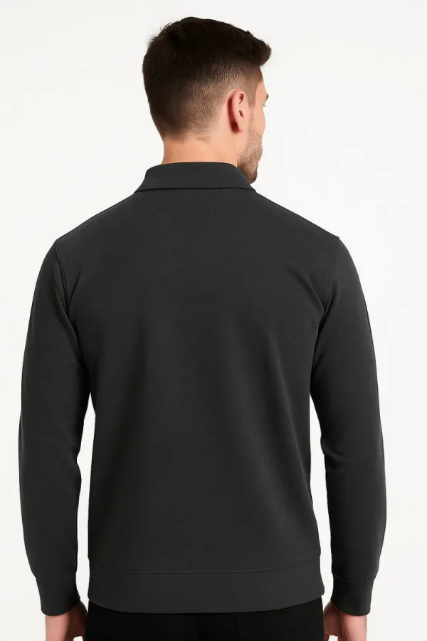 Erkek Polo Yaka Yarım Fermuarlı Pamuk Karışımlı Regular Kesim Sweatshirt