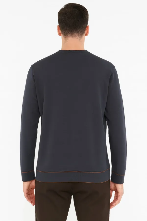 Bisiklet Yaka Çizgi Detaylı Uzun Kollu Erkek Triko Sweatshirt