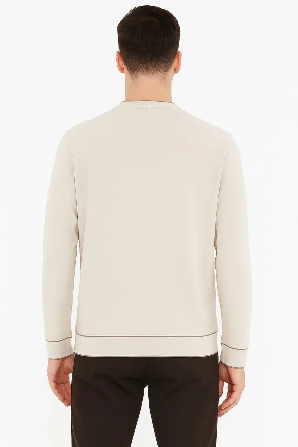 Bisiklet Yaka Çizgi Detaylı Uzun Kollu Erkek Triko Sweatshirt