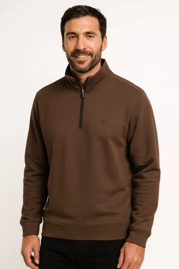 Uzun Kollu  Yarım Fermuarlı Dik Yakalı Pamuk Karışımlı Rahat Erkek Sweashirt