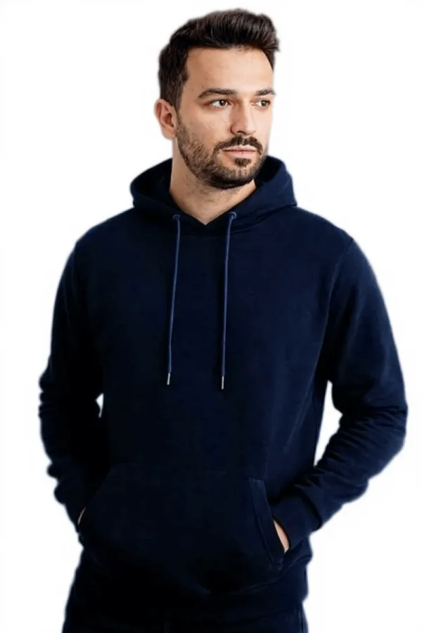 Ön Yazı Baskılı Uzun Kollu Pamuk Karışımlı Kanguru Cepli  Kapşonlu Erkek Sweatshirt