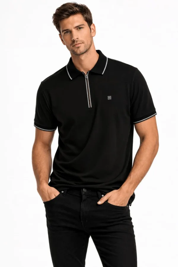 Polo Yakalı Yarım Fermuarlı  Petek Dokulu Kısa Kollu Modern Kesim  Erkek Tişört