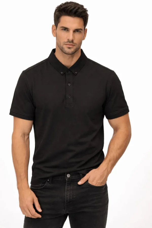 Düğme Kapamalı Polo Yaka Kısa Kollu İnce Erkek Tişört
