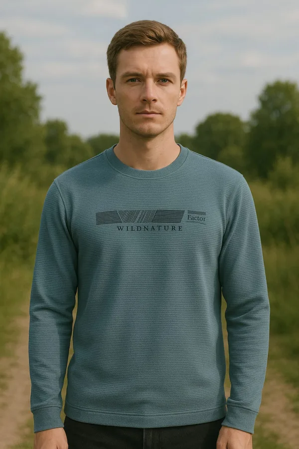 Bisiklet Yaka Uzun Kollu Regular Erkek Baskılı Sweatshirt