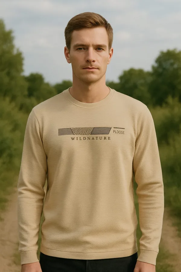 Bisiklet Yaka Uzun Kollu Regular Erkek Baskılı Sweatshirt