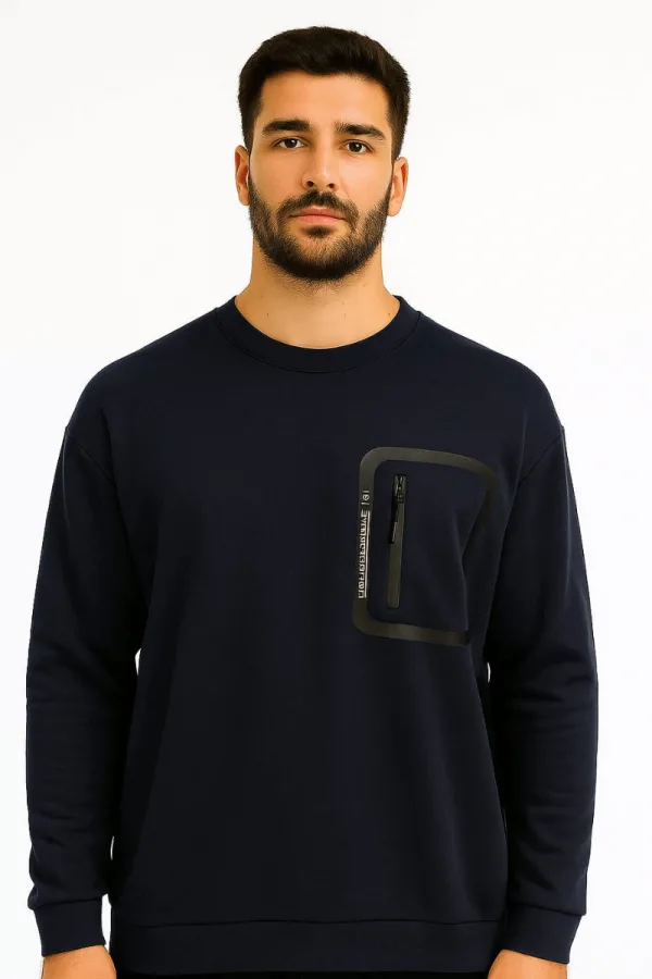 Uzun Kollu Pamuk Karışımlı Cep Baskılı Regular Erkek Sweatshirt
