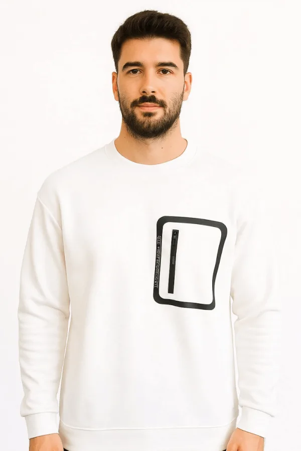 Uzun Kollu Pamuk Karışımlı Cep Baskılı Regular Erkek Sweatshirt
