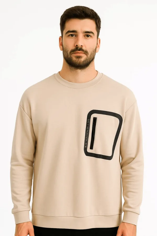 Uzun Kollu Pamuk Karışımlı Cep Baskılı Regular Erkek Sweatshirt