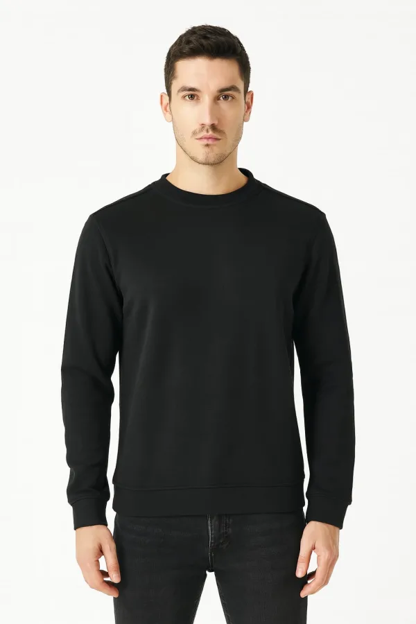 Uzun Kollu İçi Pamuklu Bisiklet Yaka Sweatshirt