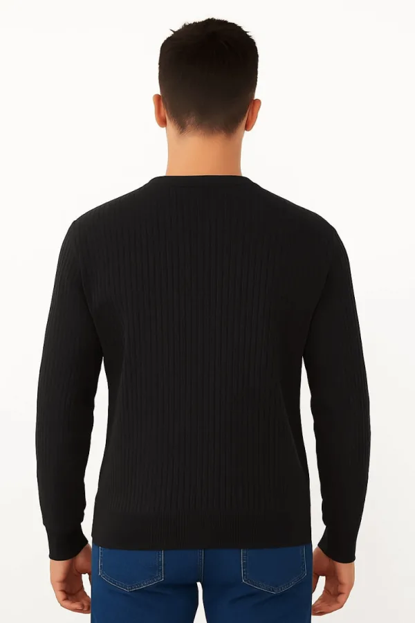 Bisiklet Yaka Uzun Kollu Pamuk Karışımlı Çizgi Detaylı Erkek Sweatshirt