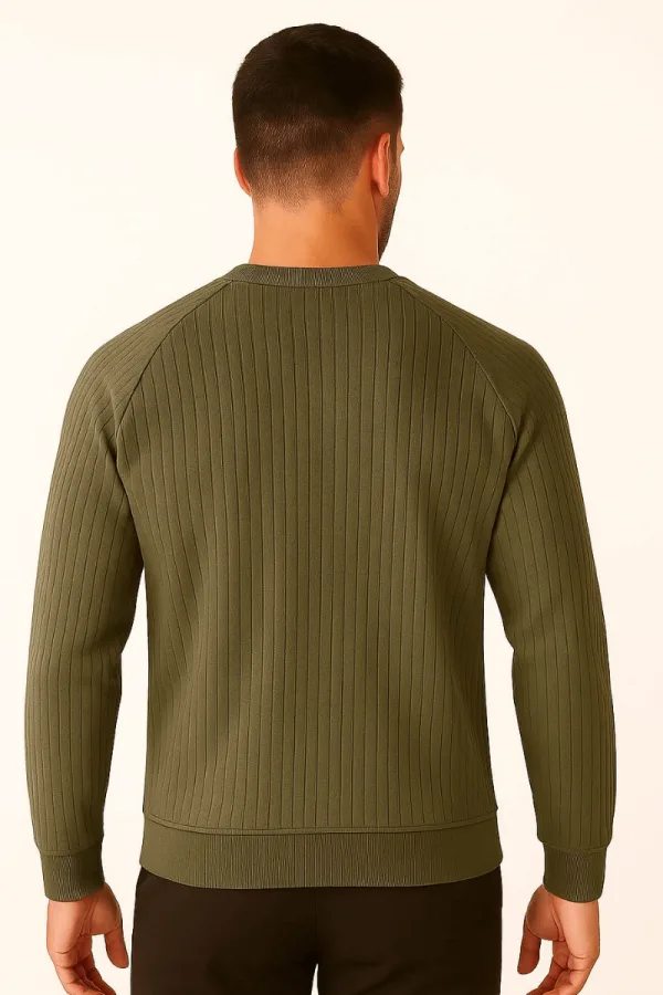 Bisiklet Yaka Uzun Kollu Pamuk Karışımlı Çizgi Detaylı Erkek Sweatshirt