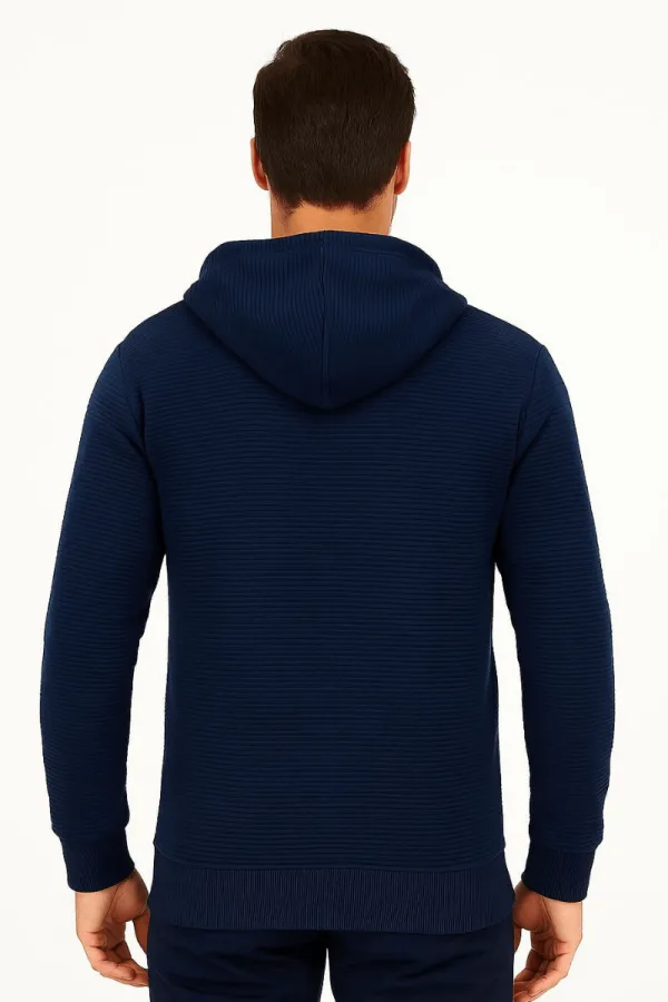Erkek Fermuarlı Kapşonlu Kendi Çizgili Sweatshirt