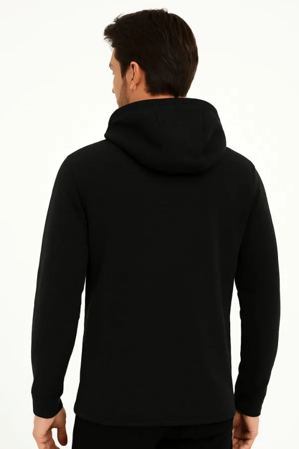 Erkek Fermuarlı Kapşonlu Kendi Çizgili Sweatshirt