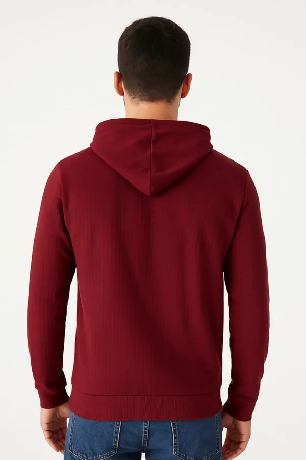 Uzun Kollu Kapşonlu Kanguru Cepli Pamuk Karışımlı Önden Baskılı Erkek Sweatshirt