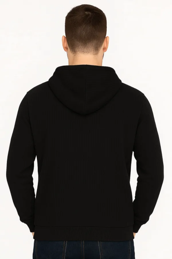 Uzun Kollu Kapşonlu Kanguru Cepli Pamuk Karışımlı Önden Baskılı Erkek Sweatshirt