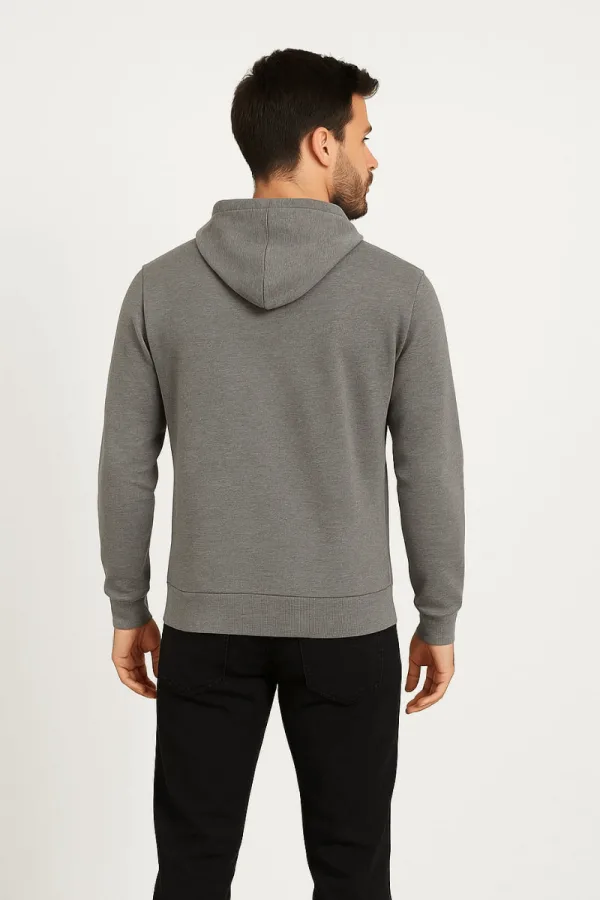 Uzun Kollu Kapşonlu Kanguru Cepli Pamuk Karışımlı Önden Baskılı Erkek Sweatshirt