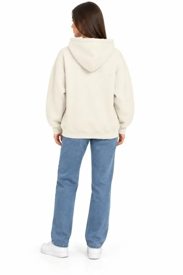 Bayan Üç İplik Pamuklu Basic Hoodie Kapüşonlu Sweat