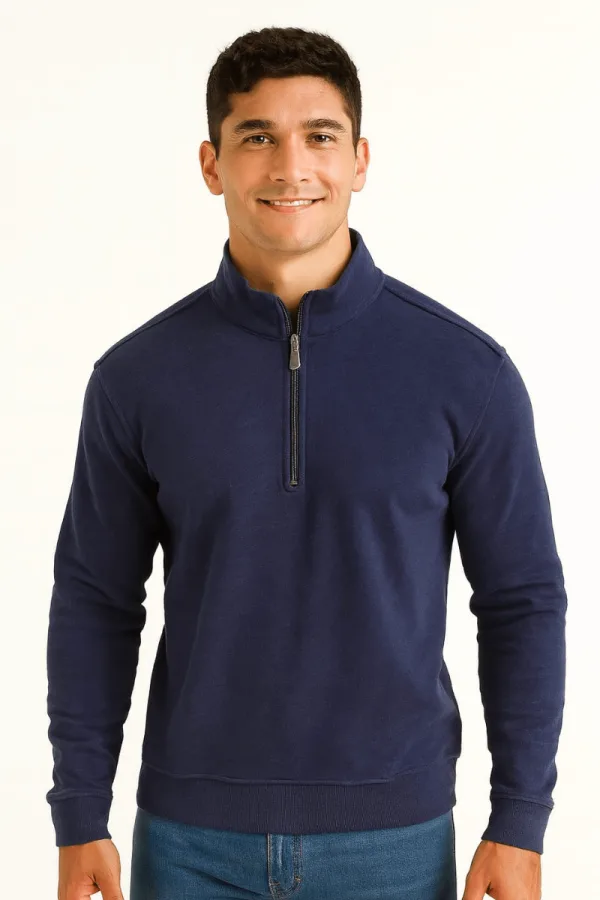 Selanik Örgü Pamuk Karışımlı Fermuarlı Regular Kesim Erkek Dik Yaka Sweatshirt