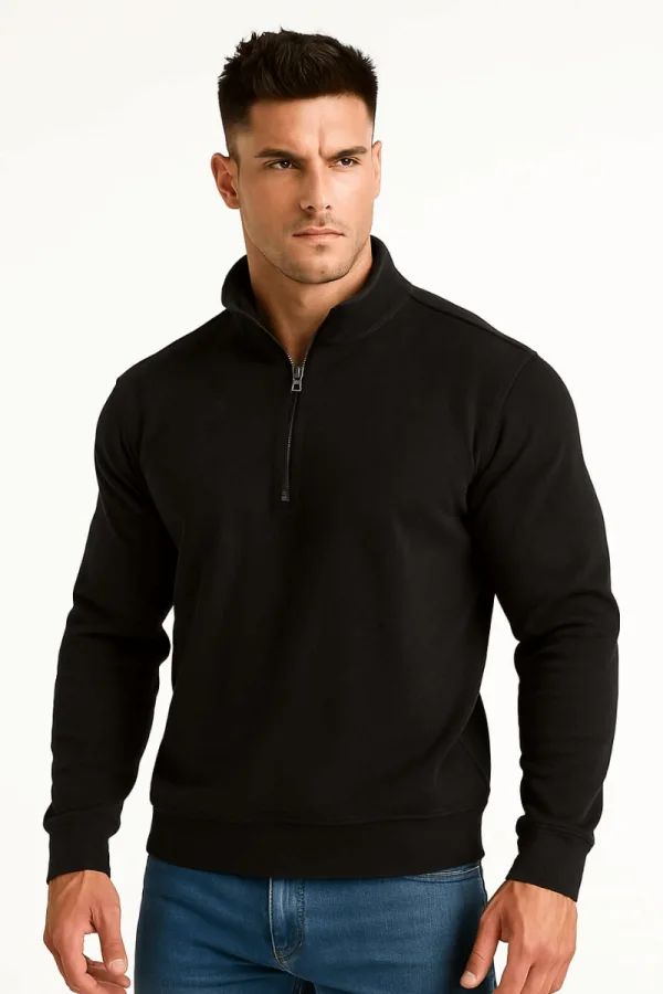 Selanik Örgü Pamuk Karışımlı Fermuarlı Regular Kesim Erkek Dik Yaka Sweatshirt